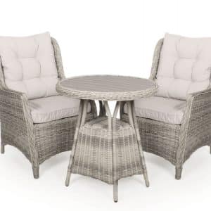 Rio Lys Grå Cafesæt m/2 loungestole - Ø 70 cm